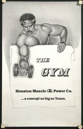 a man lifting weights on a sign
