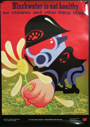 a poster with a cartoon character holding a flower