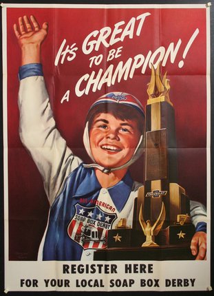 a poster of a boy holding a trophy