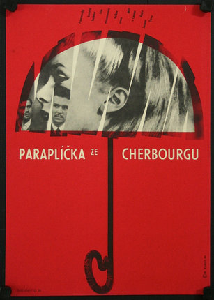 a red poster with a black and white image of a man's face