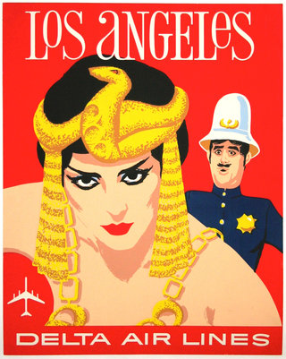a poster of a woman with a snake headdress and a police officer