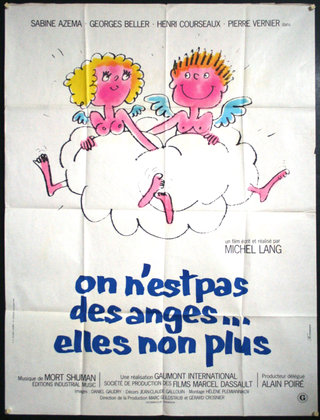a poster of angels on a cloud