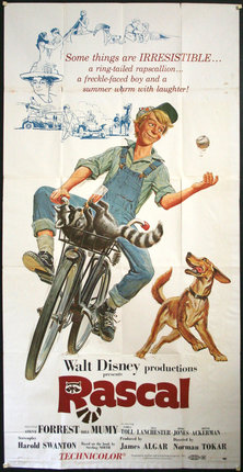 a poster of a boy on a bicycle with a cat and a dog