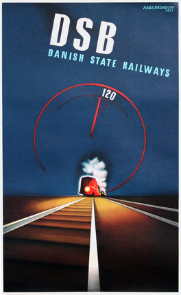 a poster of a train going through the tracks