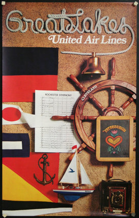 a poster with a ship steering wheel and a bell