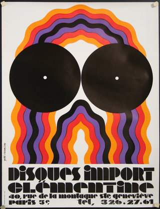 a poster with a skull and two black discs