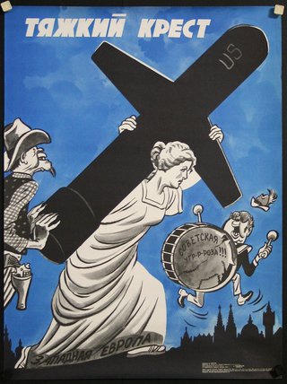 a poster of a woman carrying a cross