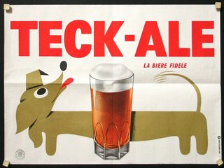 a poster with a glass of beer and a dog