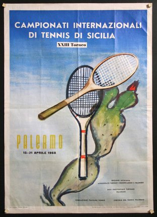a poster of tennis rackets and cactus