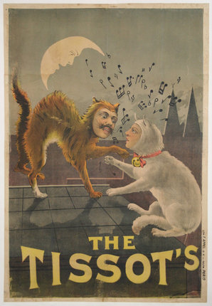 a poster of a cat and a man dancing