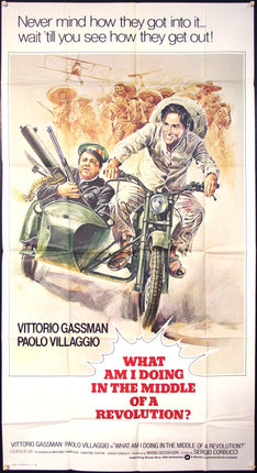 a movie poster of two men riding a motorcycle