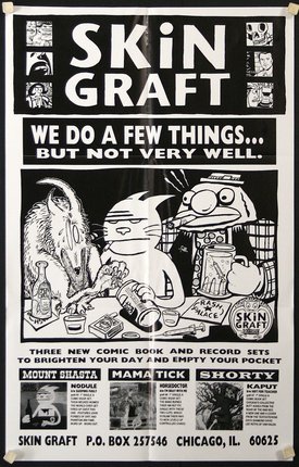 a black and white poster with cartoon characters
