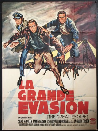 a movie poster of men flying