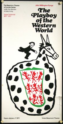 a poster with a cartoon character on the back of a horse