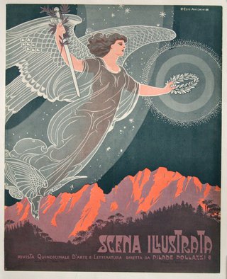 a poster of a woman with wings and a sword