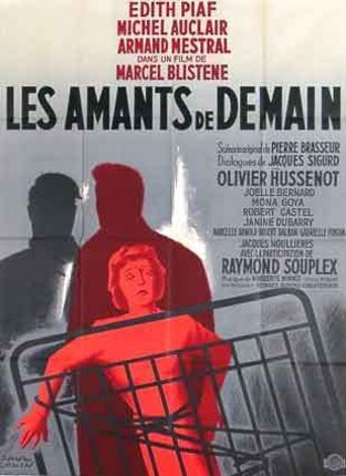 a movie poster of a man and woman in a shopping cart