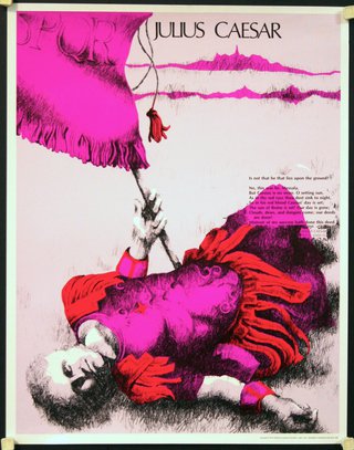 a poster of a man holding a pink umbrella
