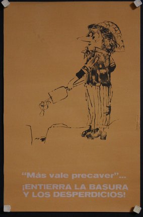 a poster with a drawing of a child holding a shovel