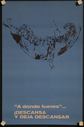 a poster with a woman lying in a hammock