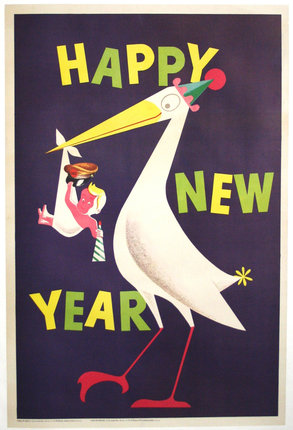 a poster with a bird and a baby