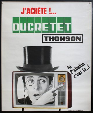 a poster of a man pointing to a television