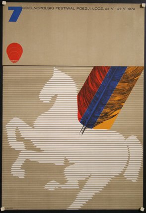 a poster with a horse and a feather