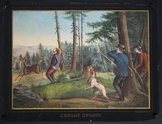 a painting of men hunting in the woods