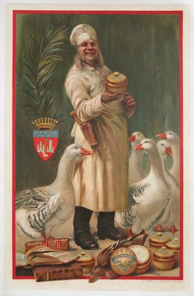 a painting of a man holding a pot and a couple of geese