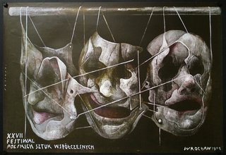 a group of masks on strings