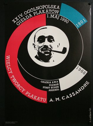 a poster with a man smoking a pipe