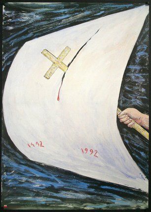 a painting of a white paper with a cross on it