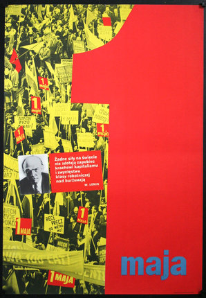a poster with a red background