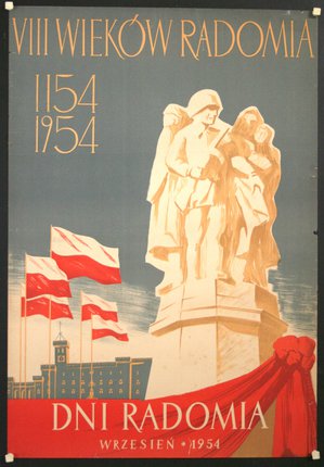 a poster of a monument with a flag