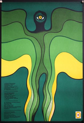 a poster of a person in a green and yellow dress