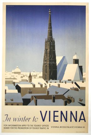 a poster of a city with a tower