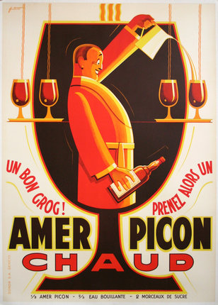 a poster of a man pouring wine