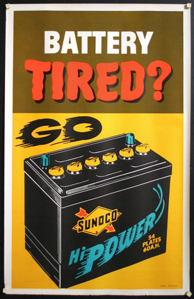 a poster with a battery