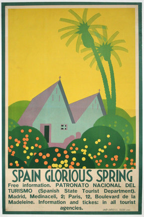 a poster of a house and trees