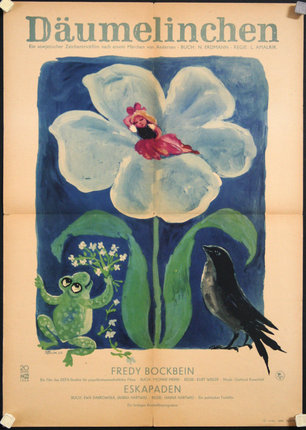 a poster with a frog and a flower