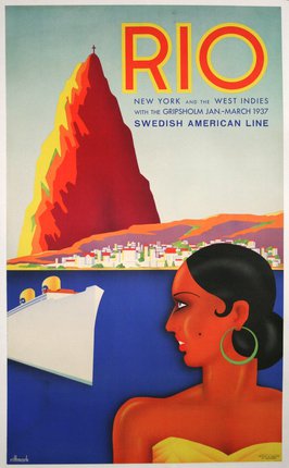 a poster of a woman and a ship