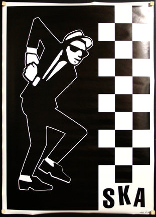 a black and white poster with a man dancing