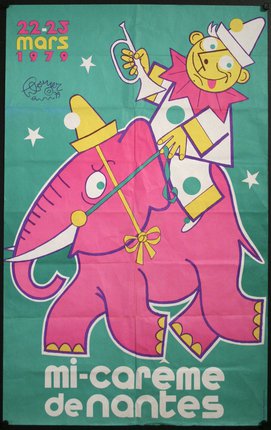 a poster of a clown and elephant