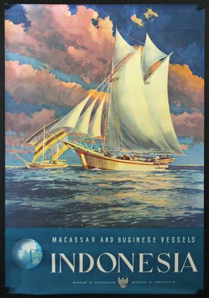 a poster of a ship and a sailboat