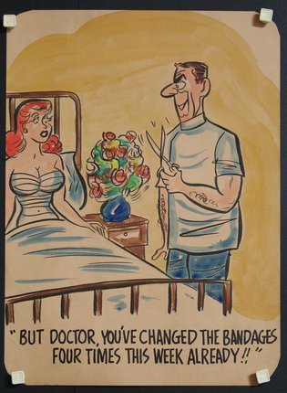 a cartoon of a man in a hospital bed