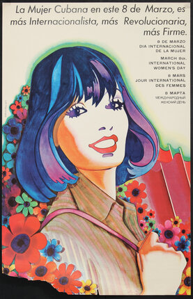 a poster of a woman with blue hair