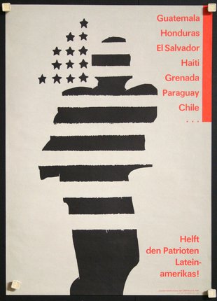 a poster with a flag and a silhouette of a man