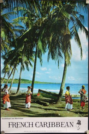 a group of women standing under palm trees