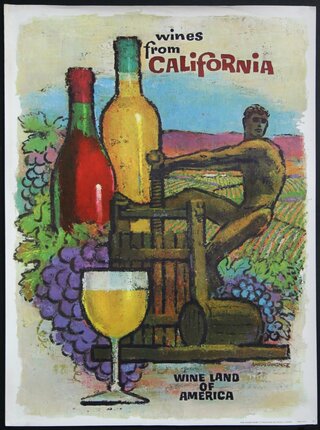 1935 pictorial Wine Map of California Wine Advisory Board POSTER 8517000 