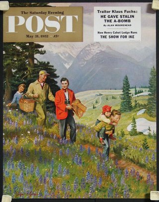 a magazine cover with a family on a mountain