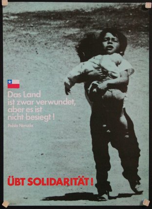 a poster with a child holding a baby